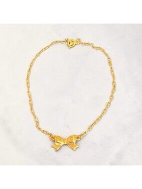 Avon Vintage Bow Charm Anklet 9 Inches Gold-Tone Chain Delicate Jewelry